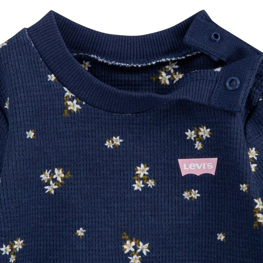 Levi's Coverall Baby 3M Blue Floral Thermal Knit Long Sleeve One Piece FROG576